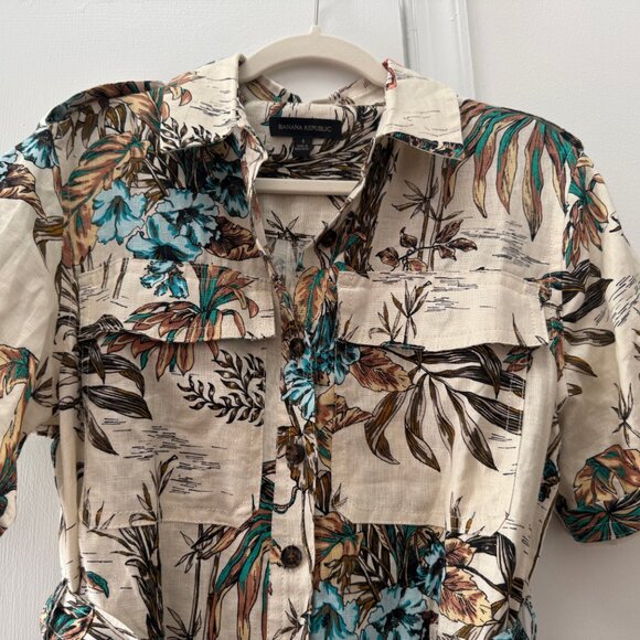 Banana Republic 100% linen / Tropical rainforest print romper - Picture 4 of 5